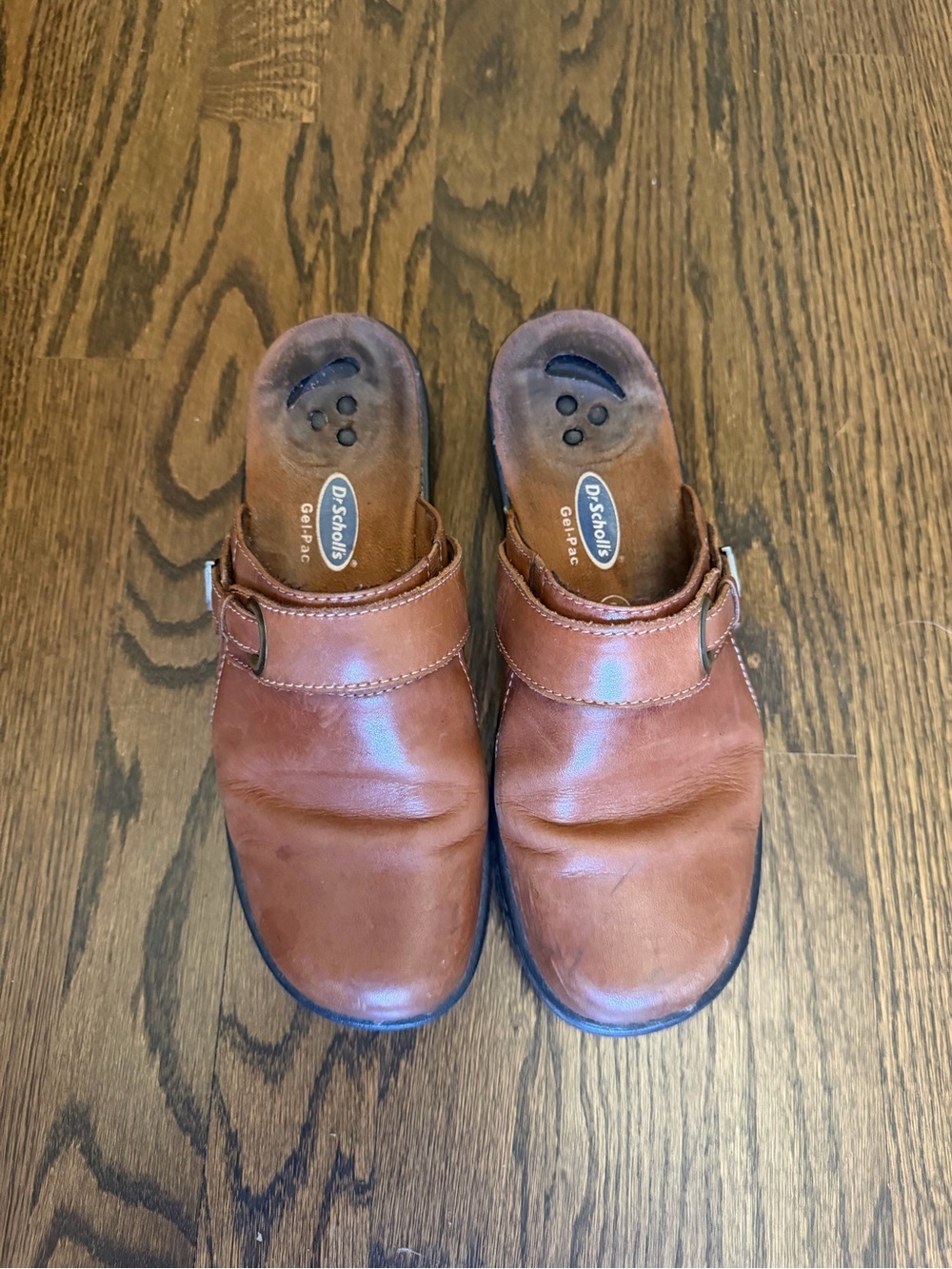 Dr. Scholl's Brown Leather Slip-On Clogs